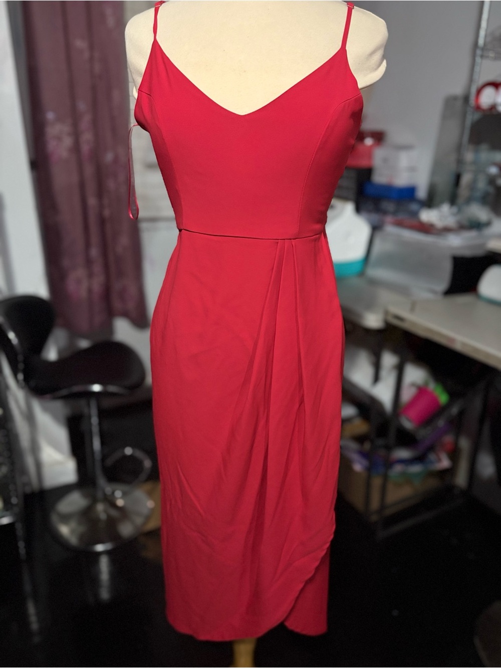 Red Spaghetti Strap Midi Dress
